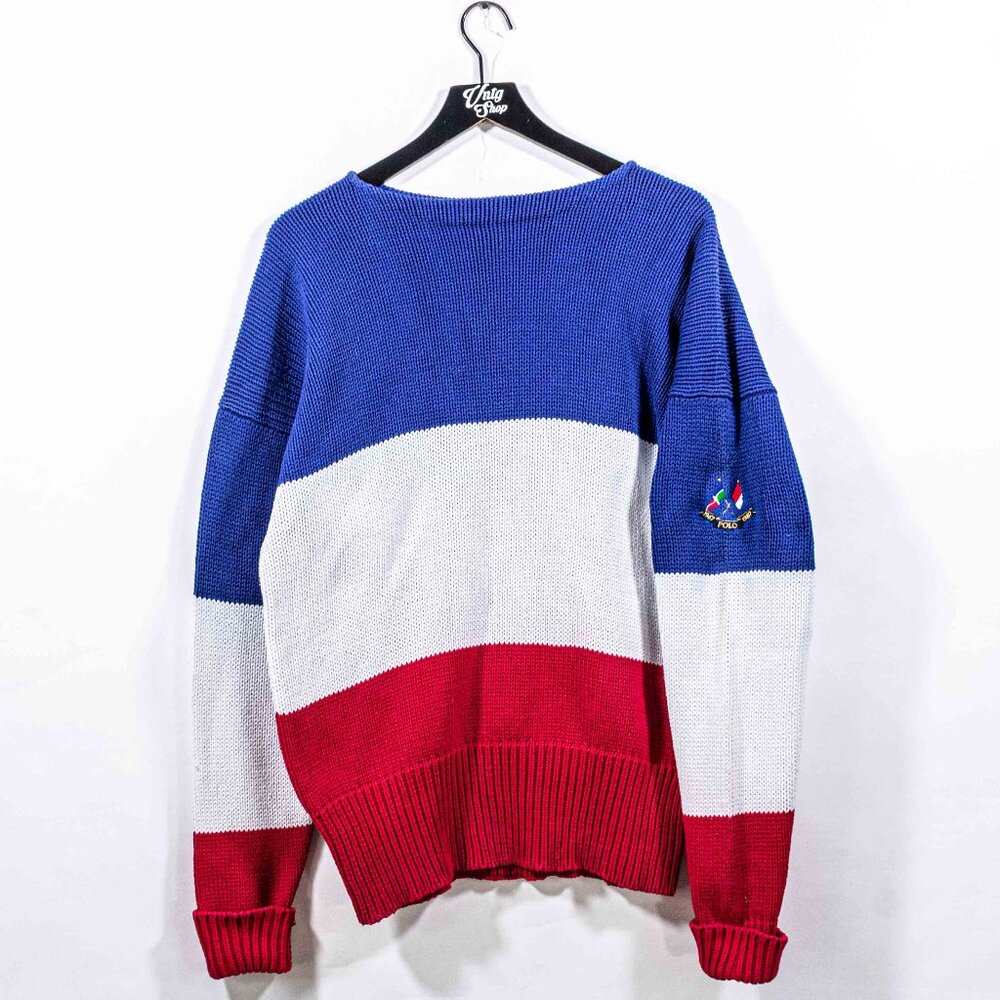 Polo Ralph Lauren 1987 Cross Flags Sweater Colorblock Lo Large VTG 80s